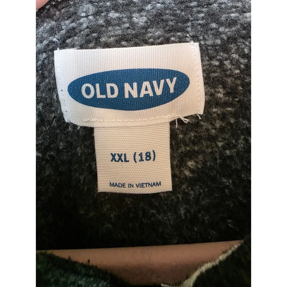 Old Navy‎ Boys XXL 18 Quarter Zip Fleece Pullover Green Grey Colorblock Sweater